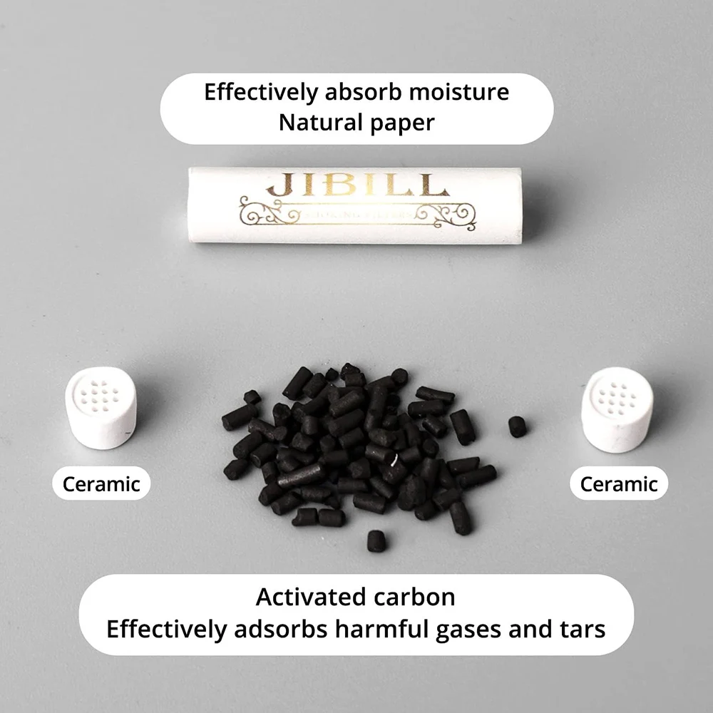 Activated Carbon Filter 6X26MM Activated Carbon Filter with Both Ceramic Caps 50PCS Per Box Smoking Pipe Extra Slim 6MM Activated Charcoal Filters