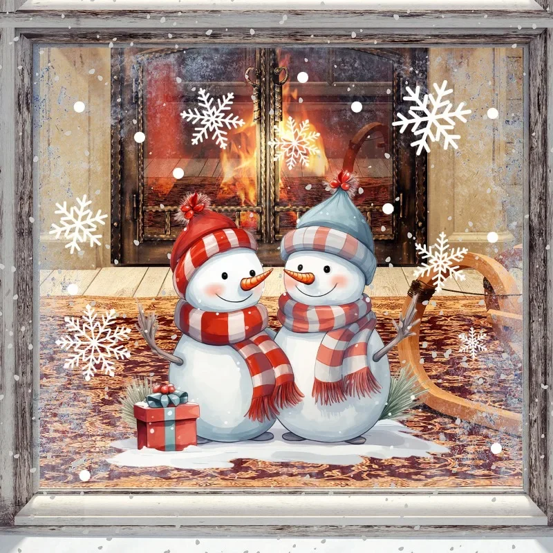Wall Stickers Window Stickers New Year Windows Stickers Cartoon Snowman Snowflakes Christmas Window Wall Sticker Christmas Decoration Self-adhesive Decal