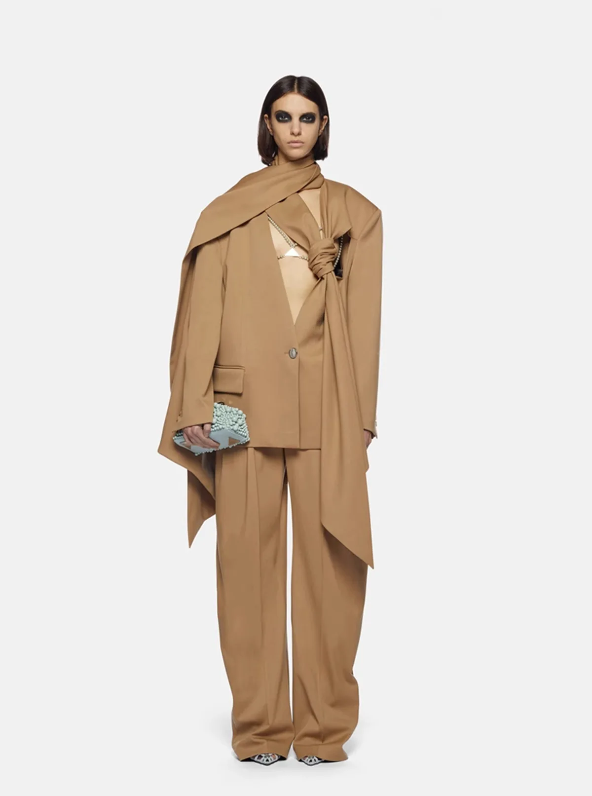 

Sexy Women Suits Set 2 Piece Blazer With Scarf+Pants Designer Office Lady Business Work Wear Fashion Hot Girl Coat Trousers