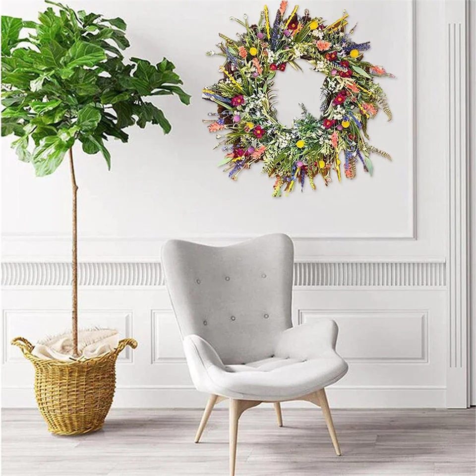 Ghirlanda Floreale In Metallo Per Porta - 2 Pezzi 20cm, Fiori Di Plastica, Decorazione Primaverile Per Festività - Foto 3