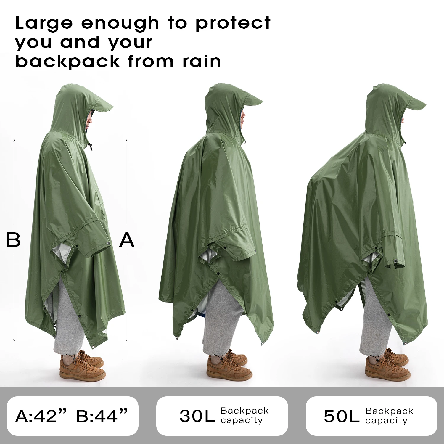 3 In 1 Outdoor Military Raincoat Poncho for Men and Women