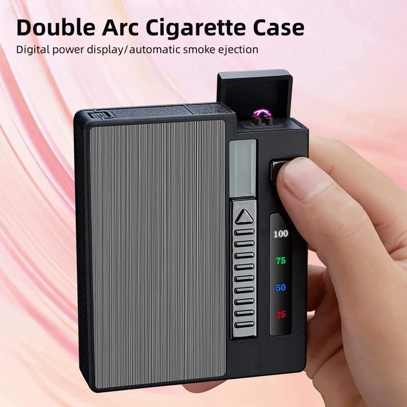 

Creative Automatic Cigarette Electric Double Arc Lighter Multi-Function Digital Power Display Flameless Ignition Cigarette Box