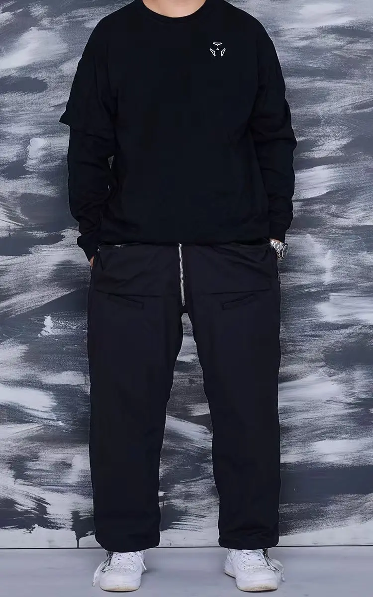 Atzen Nylon wide leg pants multipocket ykk zippers drawcord waistband techwear