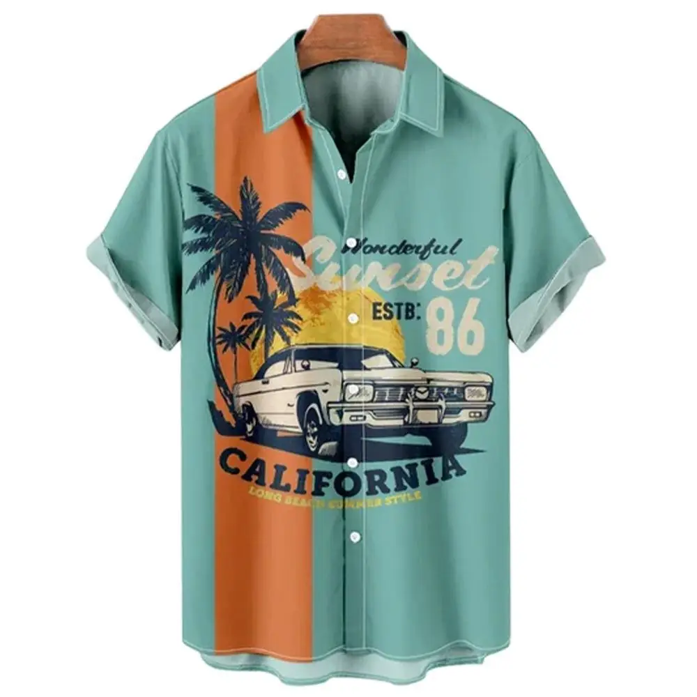 

Summer Men's Hawaiian Shirt 3D Car Print Men's Shirts Casual Style Lapel Short sleeve Camisa Holiday Vacation Beach Top Clothing