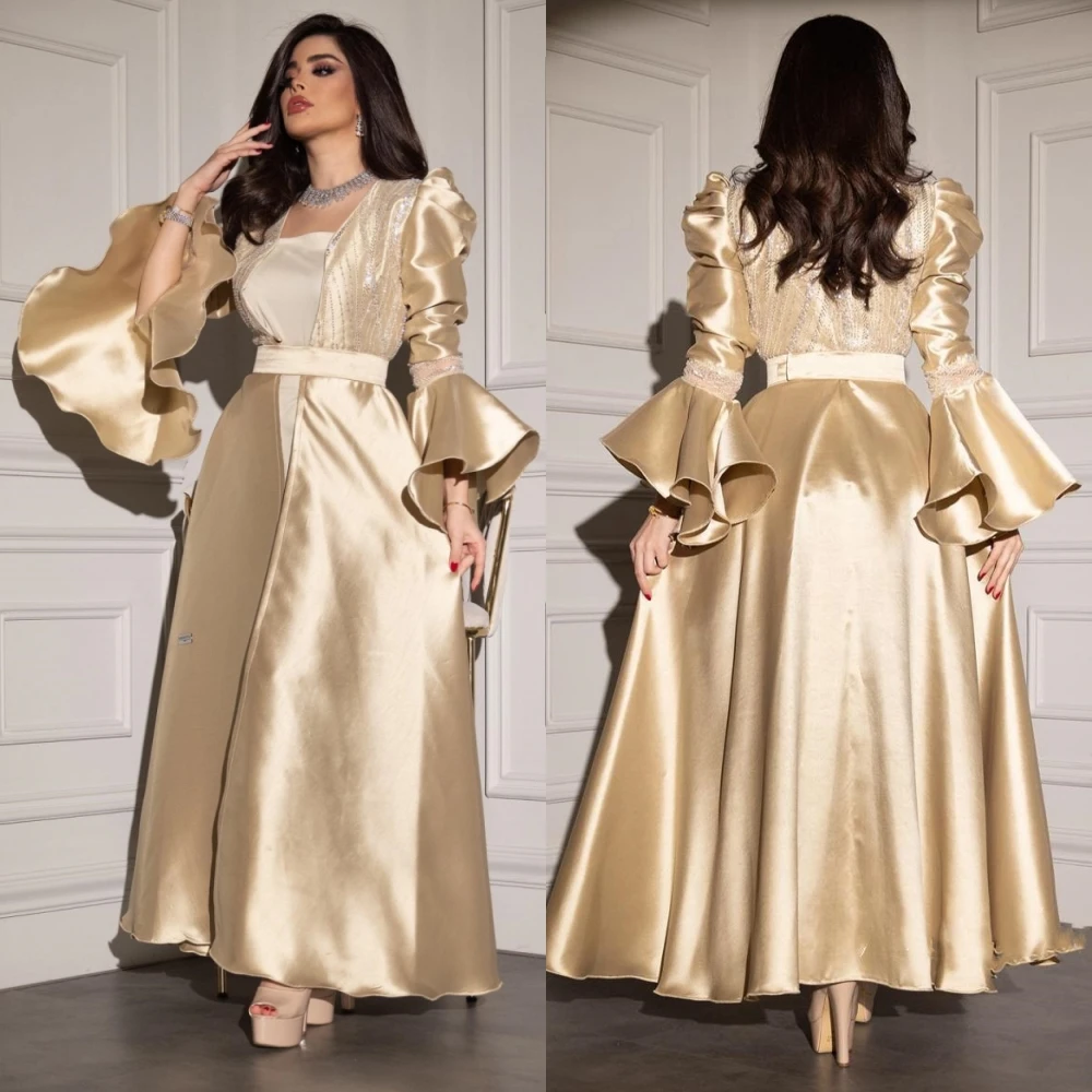 

Ball Dress Saudi Arabia Prom Satin Pleat Sashes Engagement A-line Square Neck Bespoke Occasion Anke Length