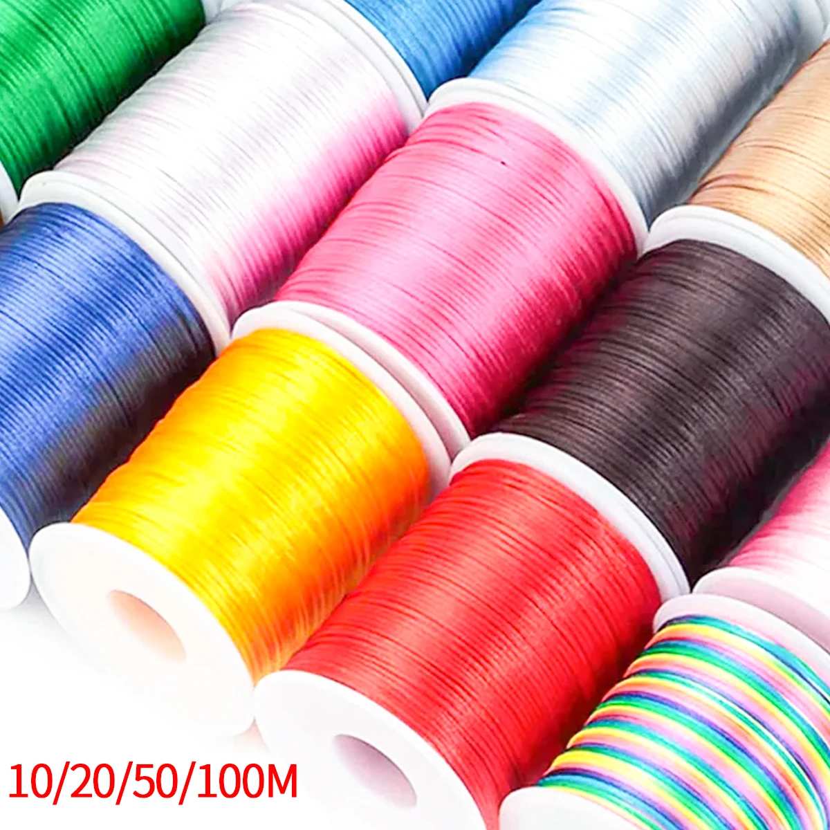 Colorful Satin Nylon Cord Rope Rattail Silk Chinese Knotting Shamballa Thread For DIY Jewelry Making Bracelet 1.5mm 10-100M/Roll