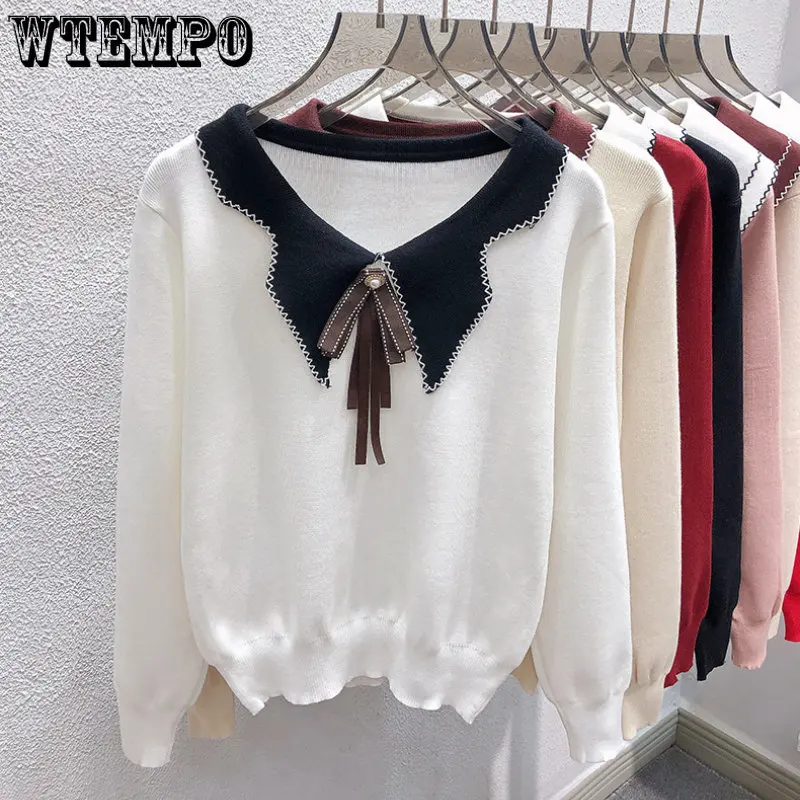 

WTEMPO Doll Neck Sweater Women's Autumn and Winter Clothes 2023 New Basic Top Solid Color Knitwear Pullover Casual Loose Jumper