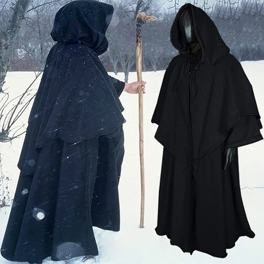 

Grim Reaper Cloak Witch Wizard Cosplay Anime Halloween Costume for Women Steampunk Medieval Dress Renaissance Monks Robe Clothes