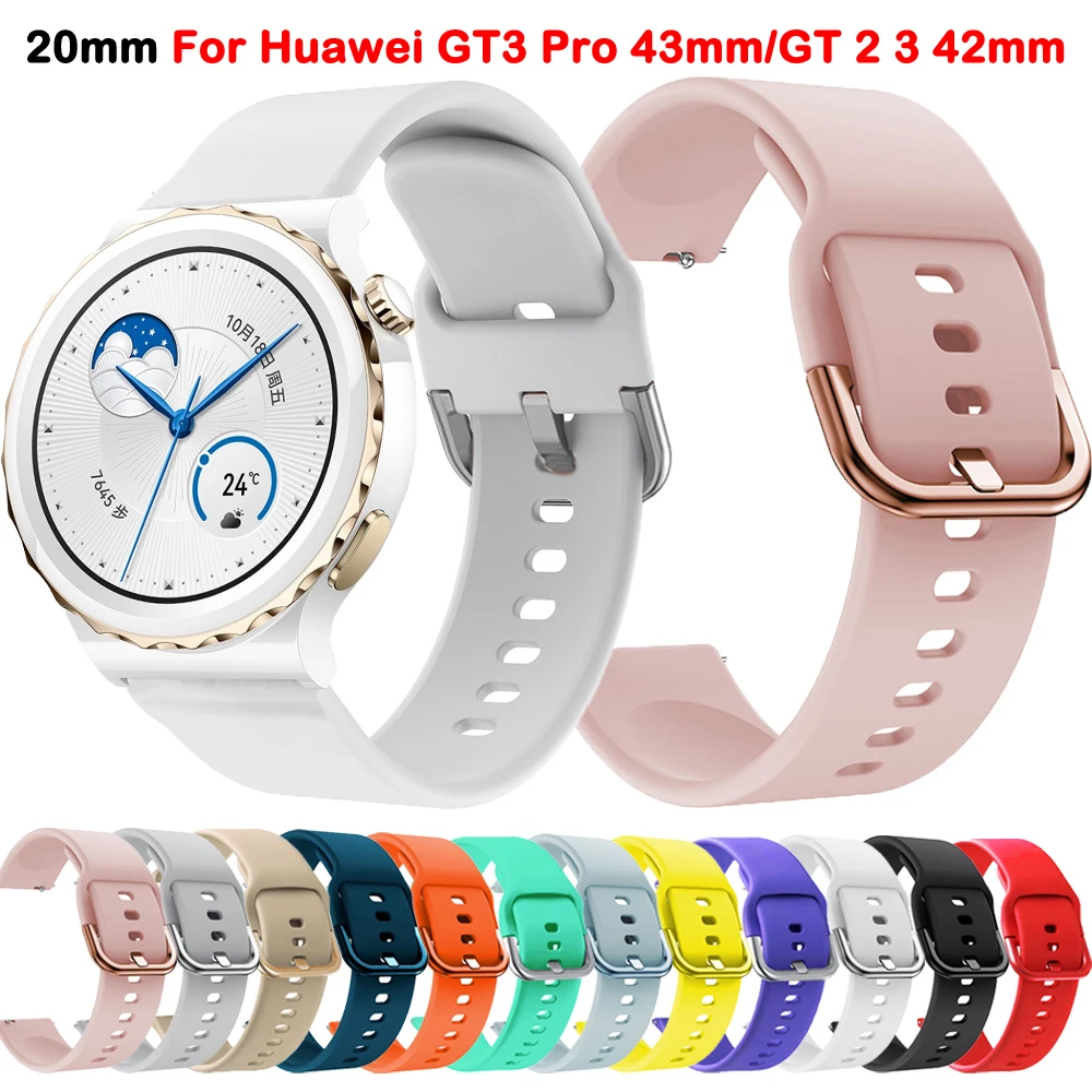 

20mm Silicone Watchband For Huawei Watch GT3 Pro 43mm GT 3 2 42mm GT2 Honor Magic 2 42mm Strap Replacement Wristband Bracelet