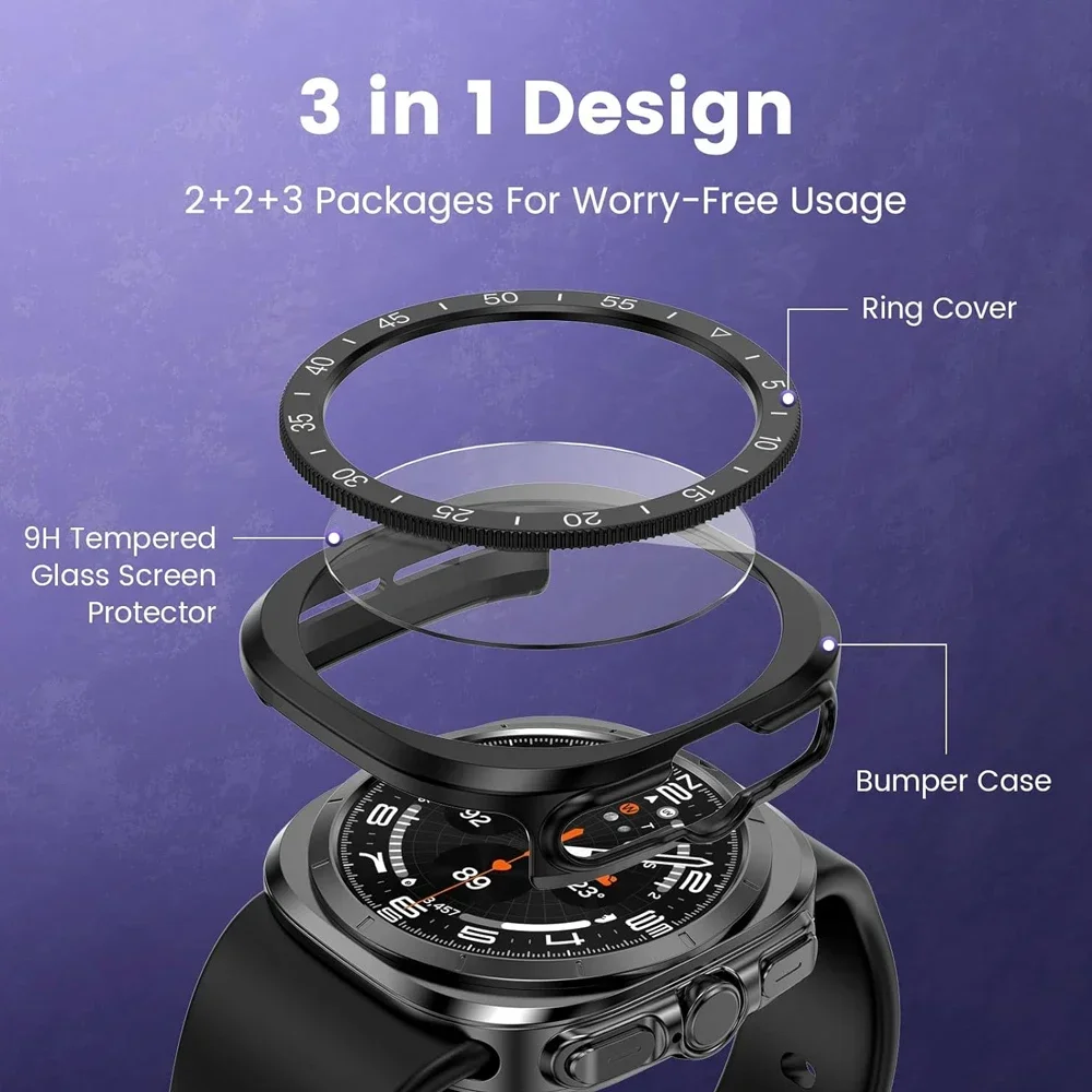 Premium 3-in-1 Tempered Glass Screen Protector with Hard PC Case & Bezel Ring Cover