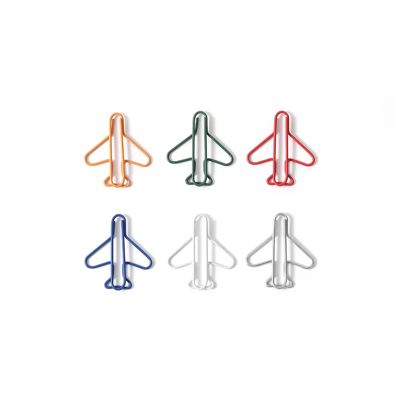6pcs 크리 에이 티브 컬러 종이 클립 귀여운 비행기 모양의 클립 금속 컬러 종이 클립 학교 바인딩 용품