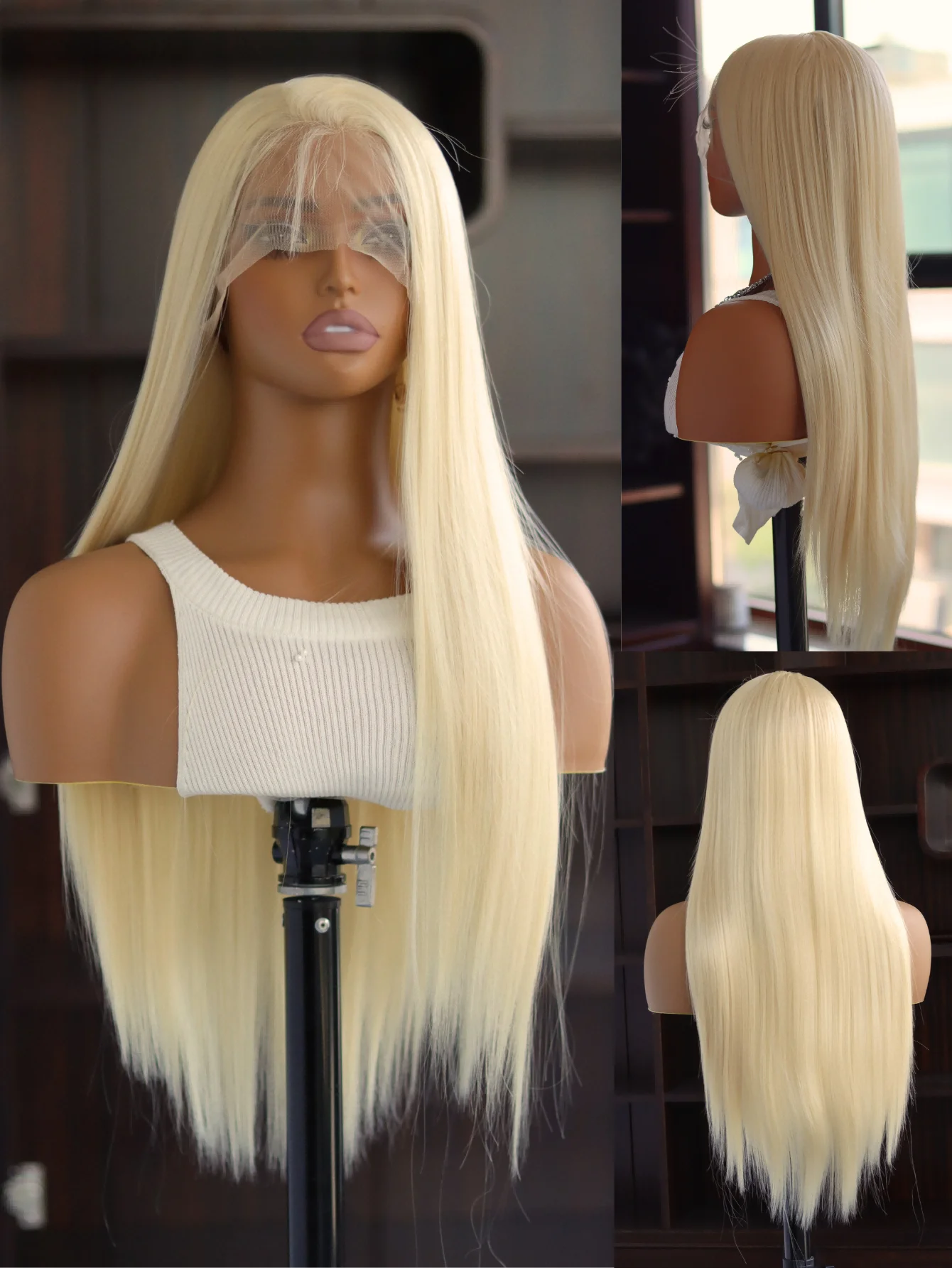 Platinum Blonde Synthetic Lace Front Wigs for Black Women Straight Lace  Wig  Preplucked Heat Resistant Fiber Women's Wig