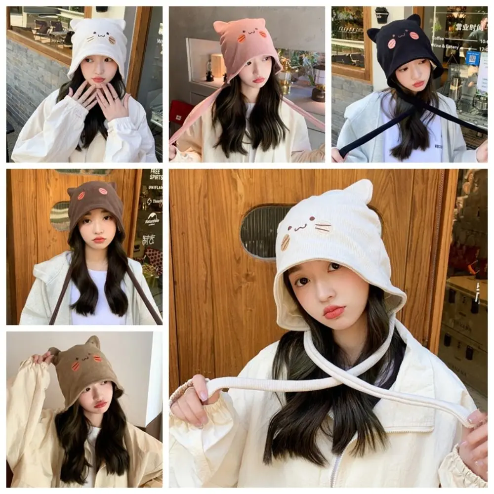 

Knitted Cat Ear Beanie Cute Embroidery Ear Protection Pullover Cap Photography Prop Keep Warm Winter