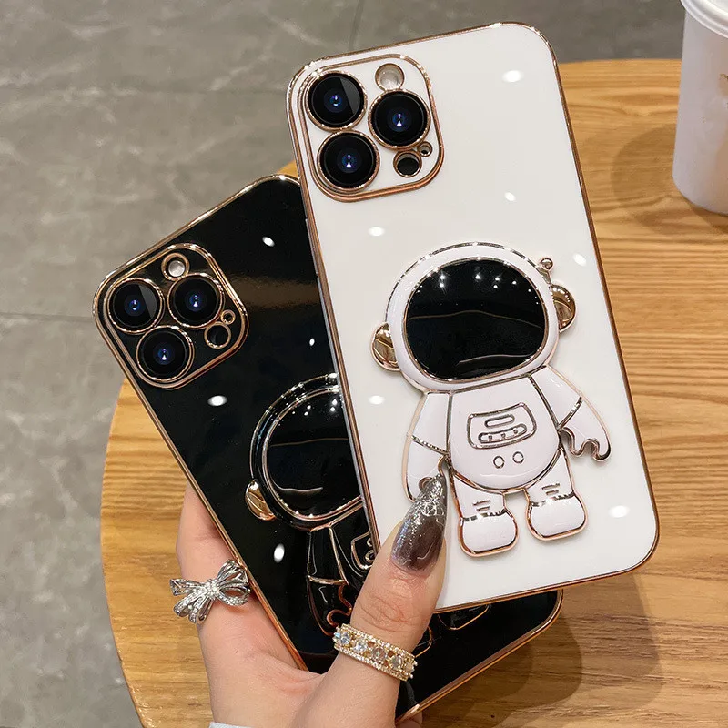Handyhülle für Samsung Galaxy A50 A30 S A20 A10S A31 Vergoldet Astronaut, zusammenklappbare Handyhalterung aus weichem TPU auf A11 M11 M23 M_voghion.com