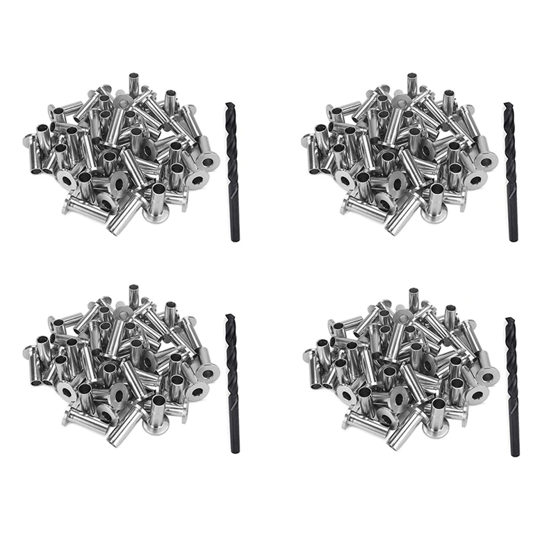 GTBL 160 Pack T316 Stainless Steel Protector Sleeves For 1/8 Inch Wire Rope Cable Railing DIY Balustrade With 1Pc Drill Bit
