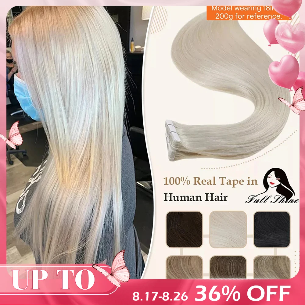 Bande entièrement brillante en 100% cheveux humains Remy, lisses, Double face, blond, confortable, soyeux, naturel, pour femmes 1