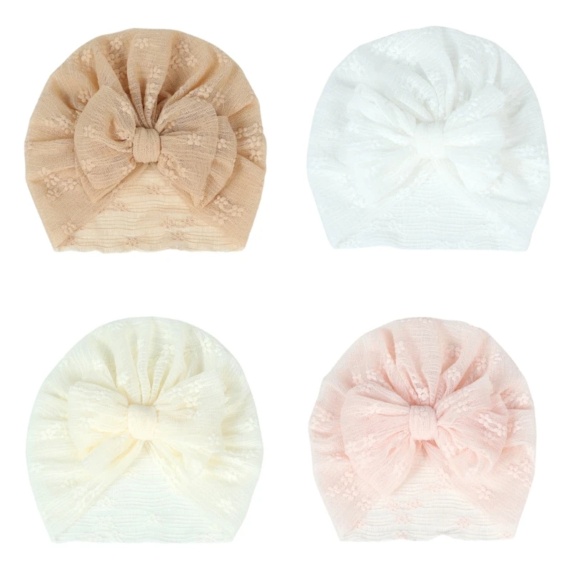 67JC Lovely Newborn Baby Girl Lace Cap with Bow Soft & Breathable Turban Headwrap Breathbale Cap for Hospital & Daily- Wear