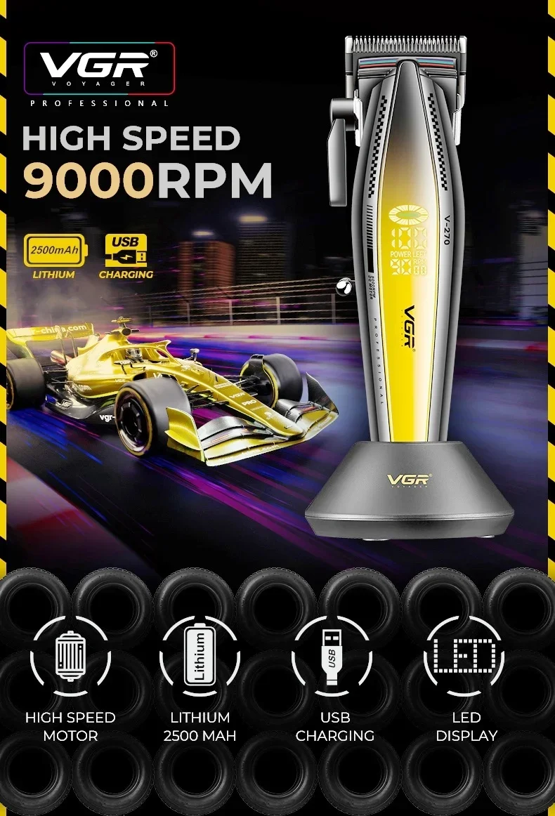 Description Picture 2 of itemVGR Hair Clipper Professional Hair Cutting Machine Electric Clippers 9000 RPM Hair Trimmer Cordless LED Clipper for Men V-270