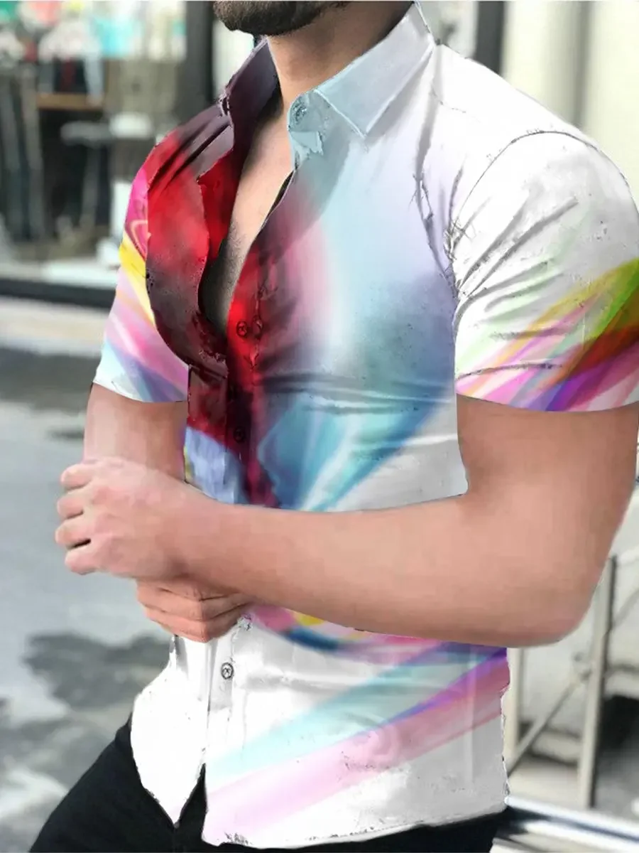 2023 하와이안 남성 셔츠, 슈퍼 반팔, 레드 스트리머, 3D 프린팅, 여름 패션, 카디건, 비치 셔츠, 5XL, 신제품