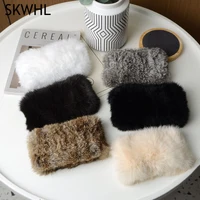 Women's Hand-Knitted Real Rabbit Fur Headband Knitted Fur Scarf Warm Empty Top Plush Hat Autumn and Winter Jewelry Accessories