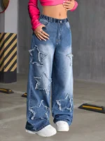Nouveau jean droit tendance Y2K cinq étoiles pour fille, taille élastique, tissu confortable, adapté à toutes les saisons à porter. 5