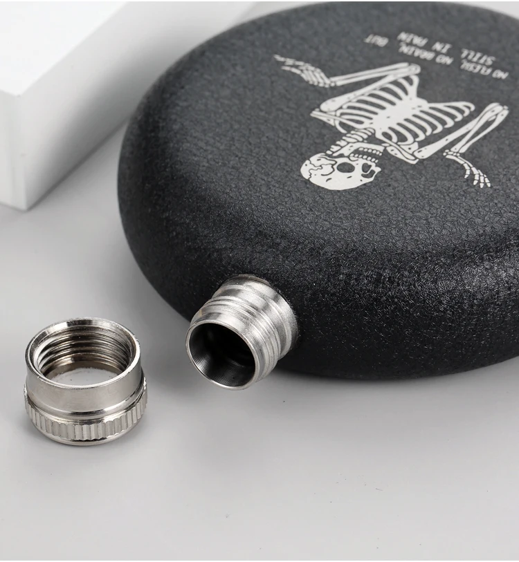 5 UNZEN Matt Matte Schwarz Tragbare Runde Mini Flachmann Edelstahl Metall Wodka Whisky Wein Flasche Flagon Geschenk Mann trichter – Detail 3
