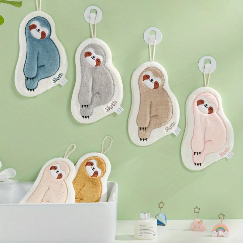 1pc Hand Towel Cute Sloth Pattern Hanging Towel for Kids Quick-Drying Absorbent Soft Bathroom Accessories Pink bath towel cotton towel square towel