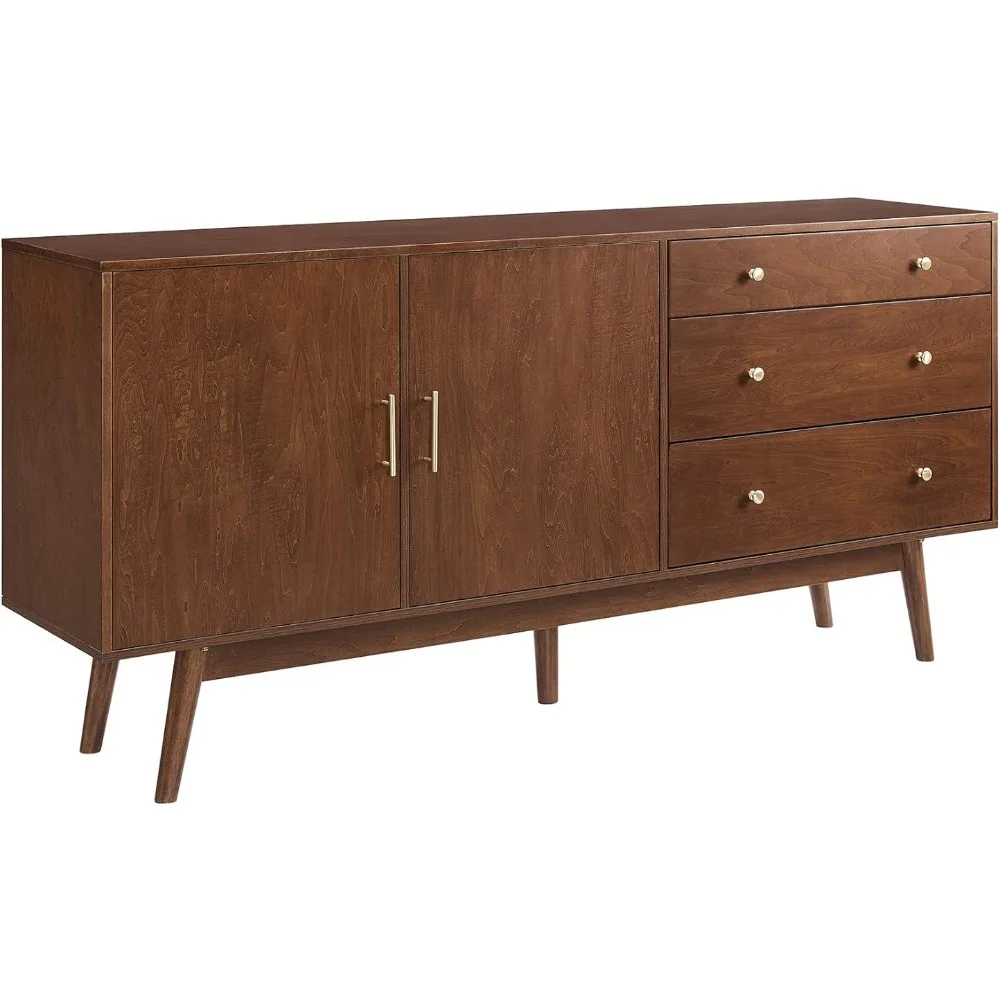 

Mid-Century Modern Wood Kitchen Buffet Sideboard Entryway Serving Storage Cabinet Doors-Dining Room Console, 70 Inch, Walnut