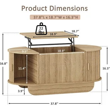Lift Top Coffee Table with StorageOval Wood Coffee Table with Sliding Doors Hidden Compartment Fluted Center Table for Home Liv 2