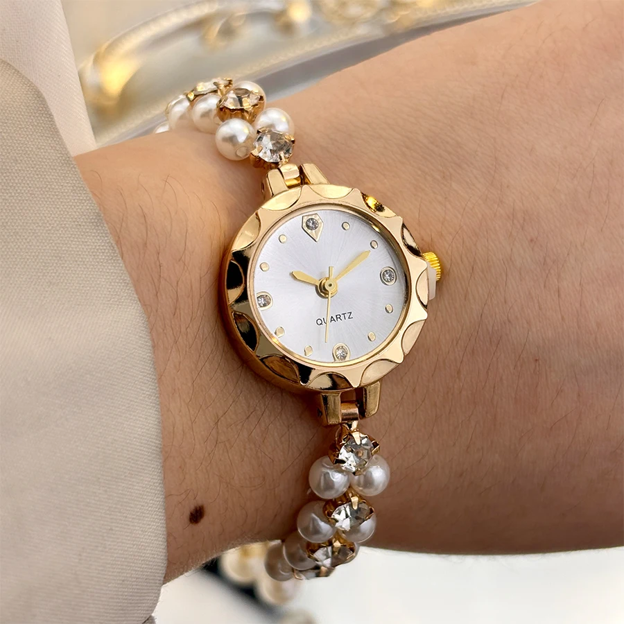 Pearl-Embellished Adjustable Pull-String Women's Watch