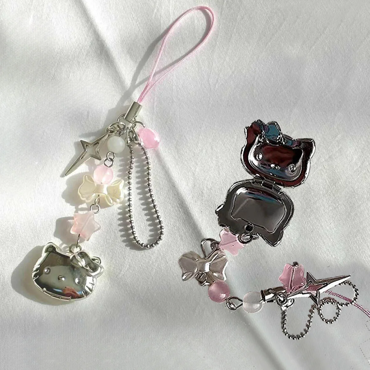

Y2K Hello Kittys Creative Bow Love Mobile Phone Pendant Sweet Girl Cartoon Keychain Bag Instagram Style Decorative Holiday Gifts