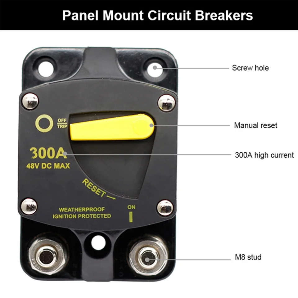 30A To 300A Manual Reset Circuit Breaker - 12V-48V DC For Car Audio, Boats, RVs, Trucks