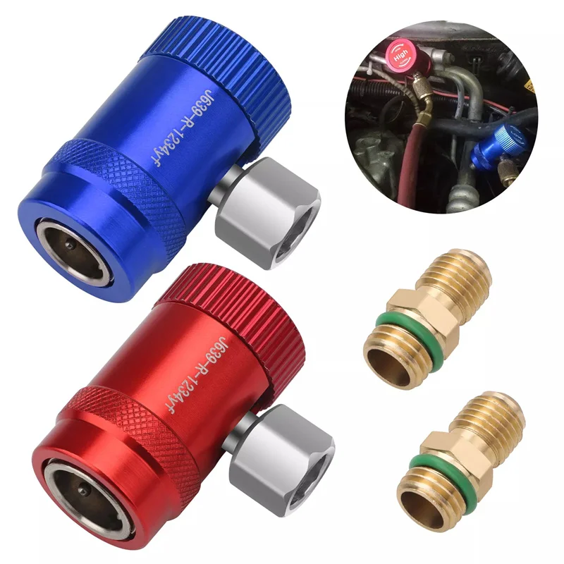 Refrigerant Quick Coupler Adapter Kit for Auto AC Systems - High/Low Side Connectors (2 Pack)