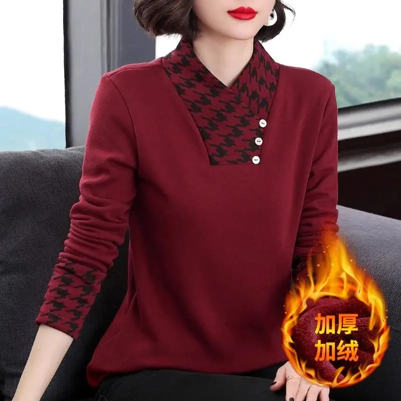 2023 Autumn/Winter New Half High Collar Long Sleeve Bottom Shirt Splicing Office Lady Casual Comfortable Leisure Button Shirt 5