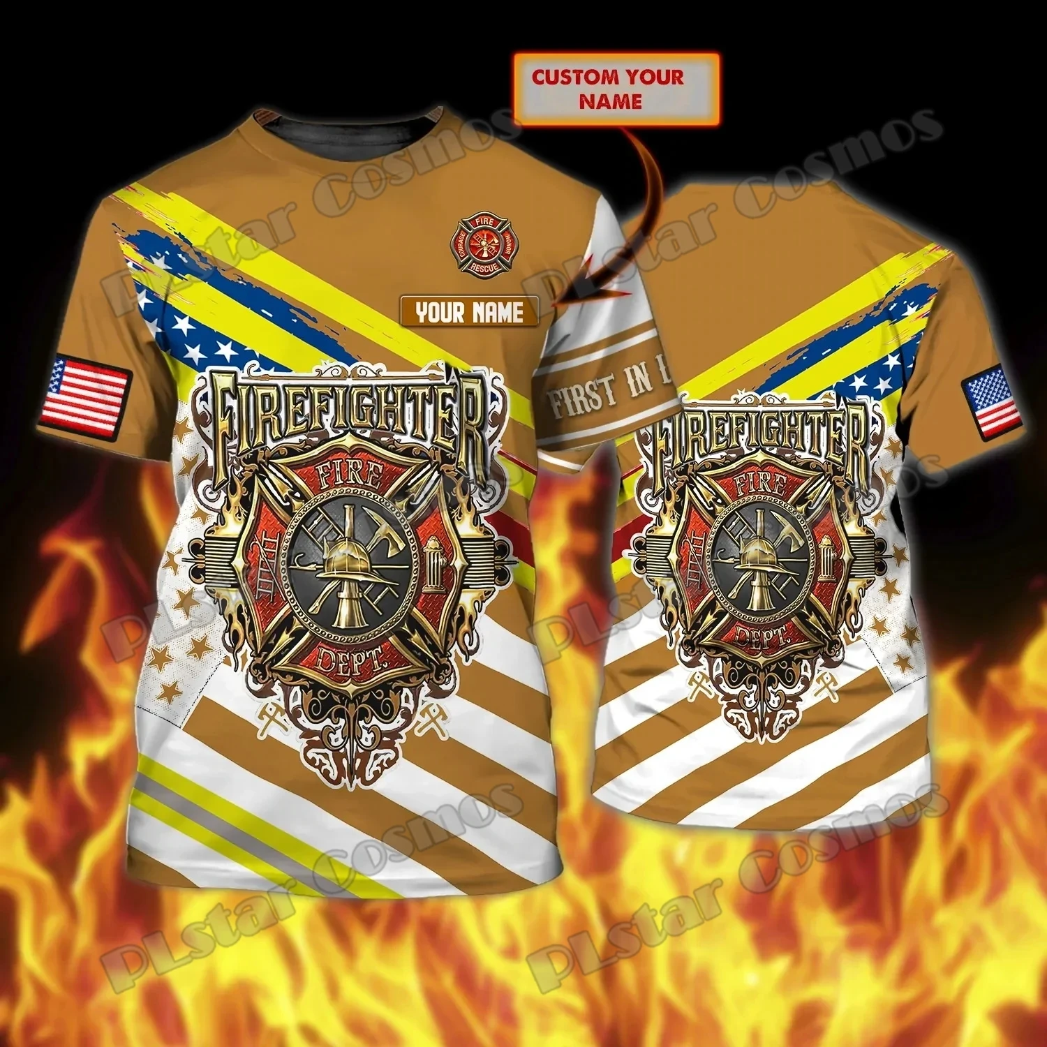 PLstar Cosmos Custom mit Namen Feuerwehrmann 3D gedruckt Herren T-Shirt Sommer Unisex Casual T-Shirt Geschenk an Feuerwehrleute DW238 – Detail 12