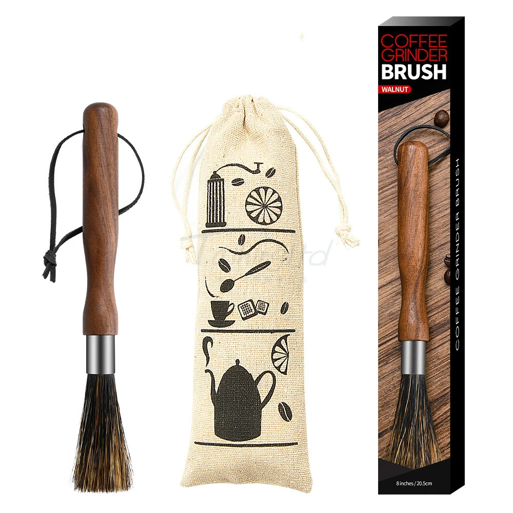 Coffee Grinder Cleaning Brush With Natural Bristles Lanyard Coffee Machine Brush Cleaner Tool