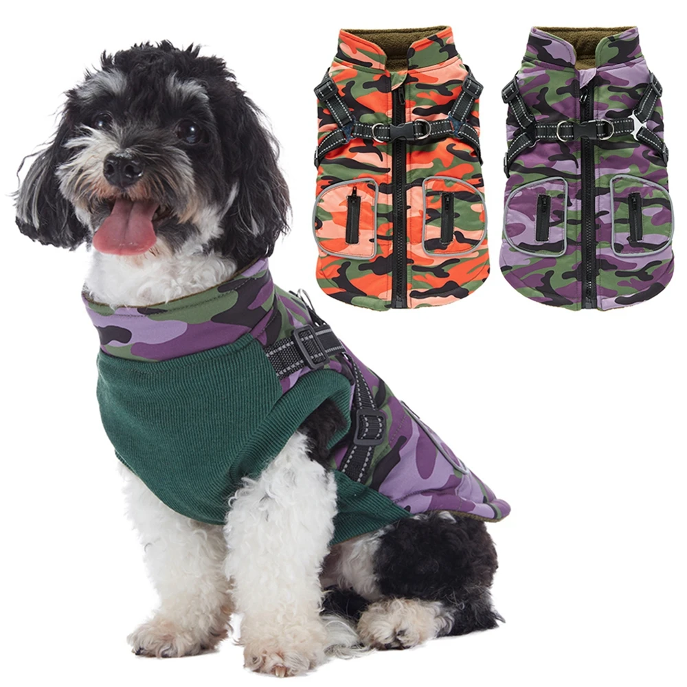 

Camouflage Reflective Pet Dog Jacket With Harness Winter Warm Dog Clothes for Small Medium Dogs Chihuahua Waterproof Coat Outfit