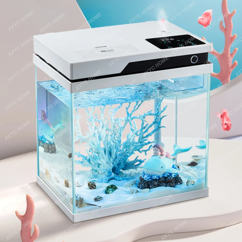 

Living Room Small Household Desk Super White Glass Small Fish Tank Landscaping Aquarium Ecological Change Water Fish Globe