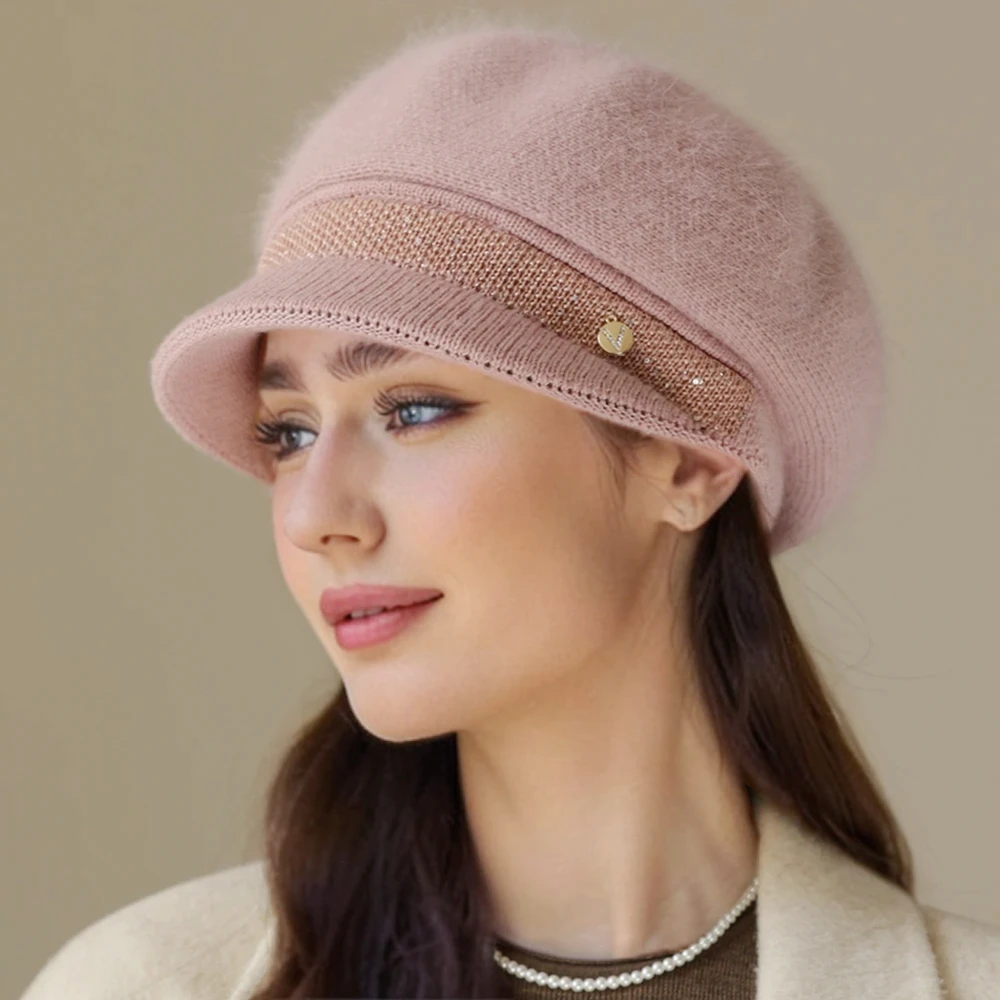 New Woman Winter Warm Hat Plush Fur Lined Warm Cap For Women Casual Rabbit Fur Blend Hat Streetwear Outdoor Fashion Knitted Hat
