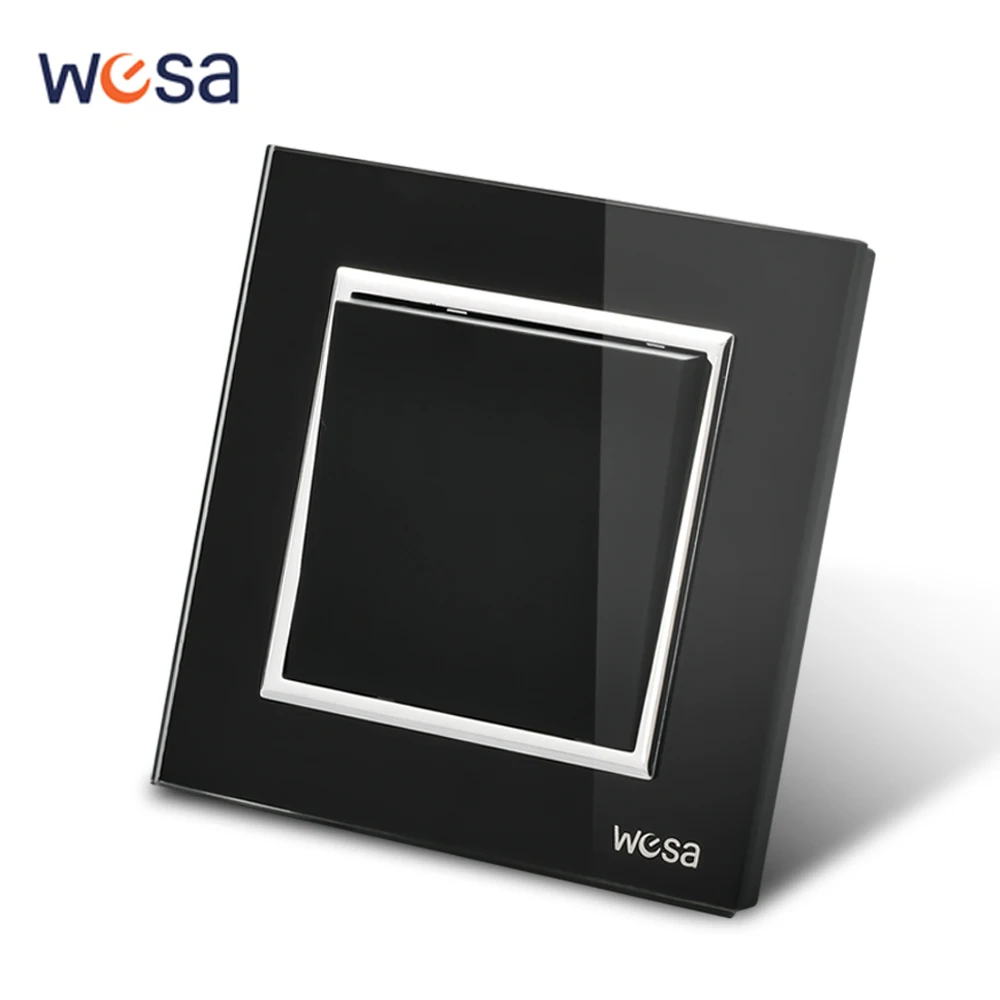 Wesa-luxo Cristal Interruptor de Painel de Vidro Temperado Interruptor de Balancim de Parede Preta Retardador de Chamas Gang Way on Off 16a ac 250v