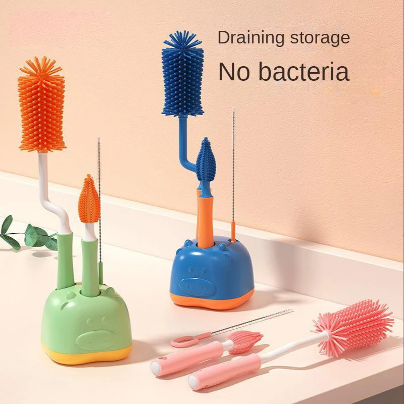 Silicone Bottle Brush Baby Pacifier Suction Tube Brush 360 Degree Cup