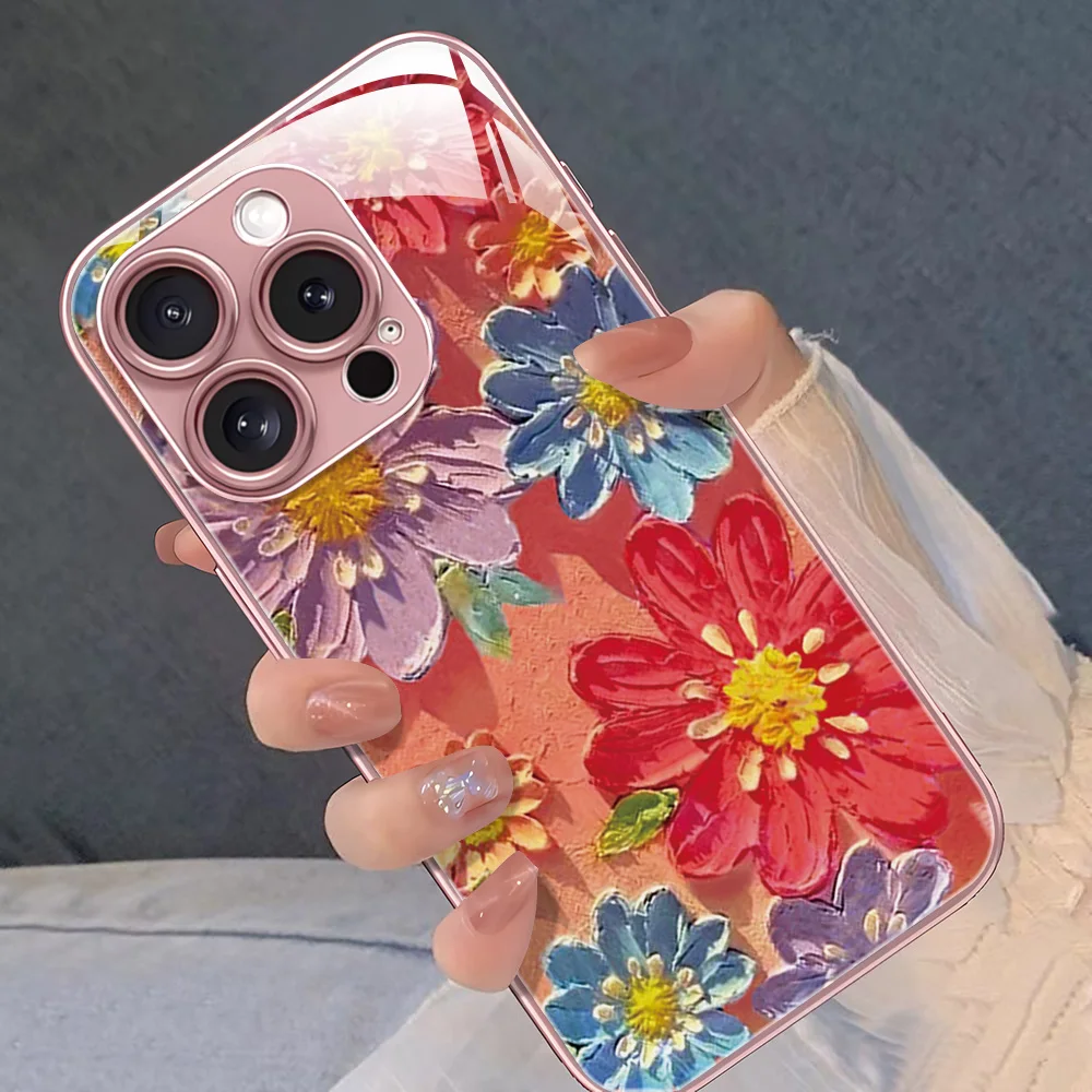 Elegant Tempered Glass Floral Phone Case Cover
