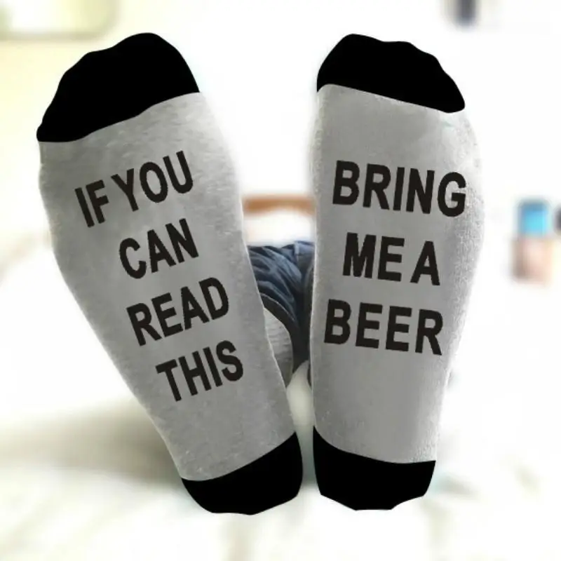 

1Pair Women Men's Harajuku IF YOU CAN READ THIS BRING ME A BEER Cotton Skateboard Sock