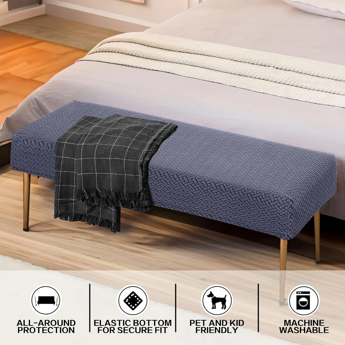 Stretch Jacquard Dining Bench Cover Living Room Anti-Dust Removable Bench Slipcover Washable Bench Seat Protector 3