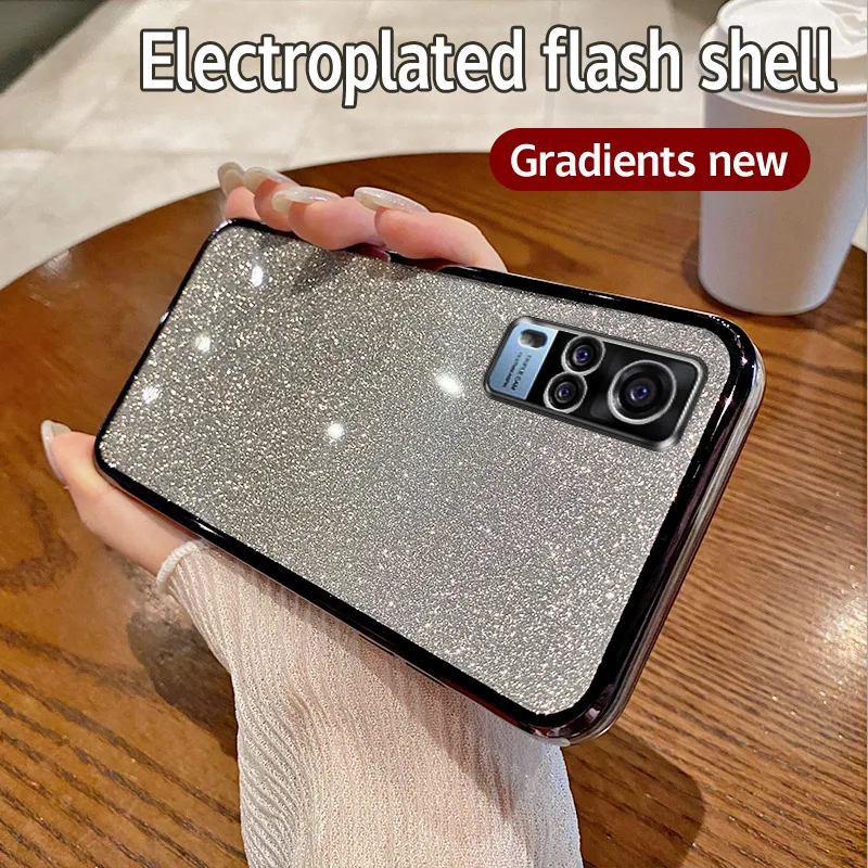Shiny Glitter Plating Silicone Phone Case with Camera Lens Protection