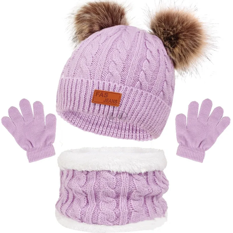 1-5Y Autumn Winter Children Baby Knit Gloves Hat Scarf 3pcs Suit - Main Image