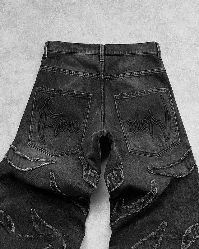Y2k Fashion Jeans Harajuku Embroidered Hip Hop Leisure Denim Pants Men Women High Waist Straight Leg Wide Leg Jeans Streetwear 3