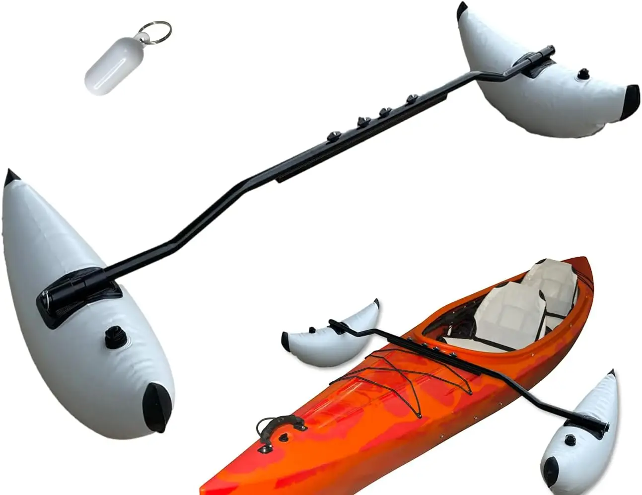 

Boat Kayak Canoe Outrigger Stabilizer System PVC Inflatable Float Buoy Buoyant Fishing Grey Gray Tube Sidekick Arm Kit Breath Ka