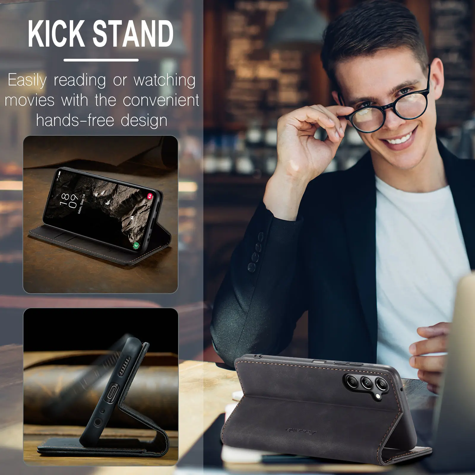 Leather Magnetic Folio Wallet Case with Card Holder – Premium Flip Cover