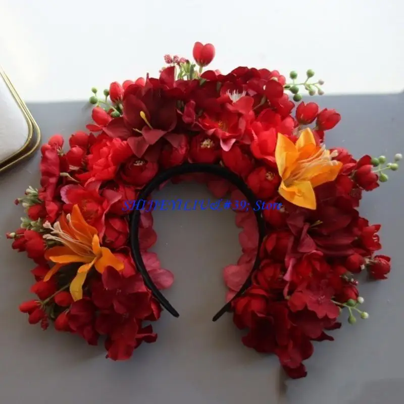 E21F Buntes Blumen-Stirnband, Kronen, Haarkranz, Hochzeit, Party, Kostüm, Kopfschmuck für Braut, Frauen, Mädchen, Strand – Detail 9